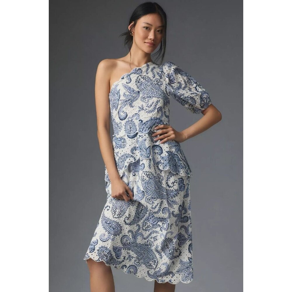 NWT Anthropologie Farm Rio One Shoulder Eyelet Midi Dress